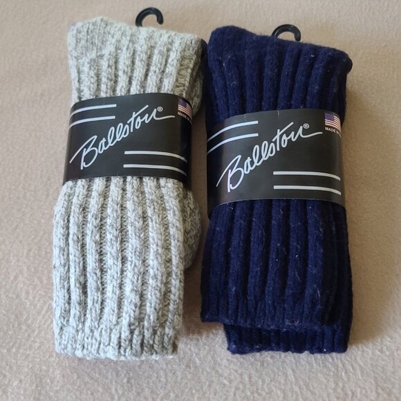 Ballston Heavyweight 40% Wool Socks Unisex 2 Pairs Large Beige Navy NWT - Picture 1 of 7